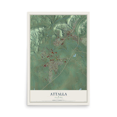 Map of Attalla, Alabama, 12 x 18 inch unframed archival matte print