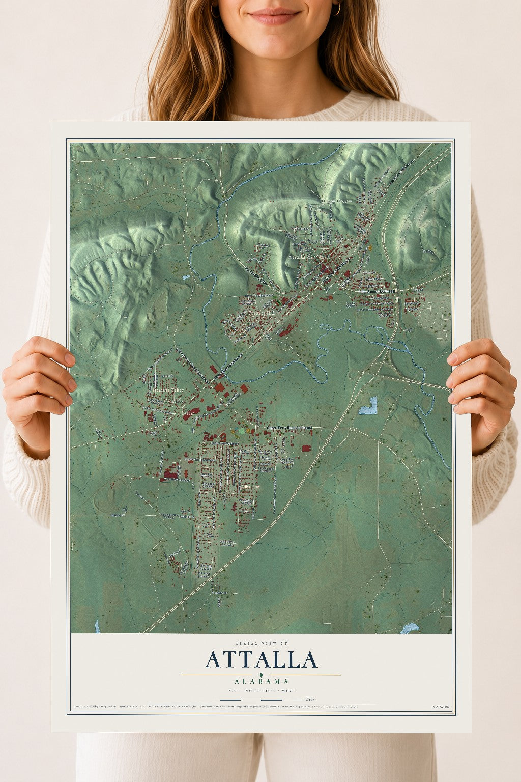 Map of Attalla, Alabama, 18 x 24 inch unframed archival matte print