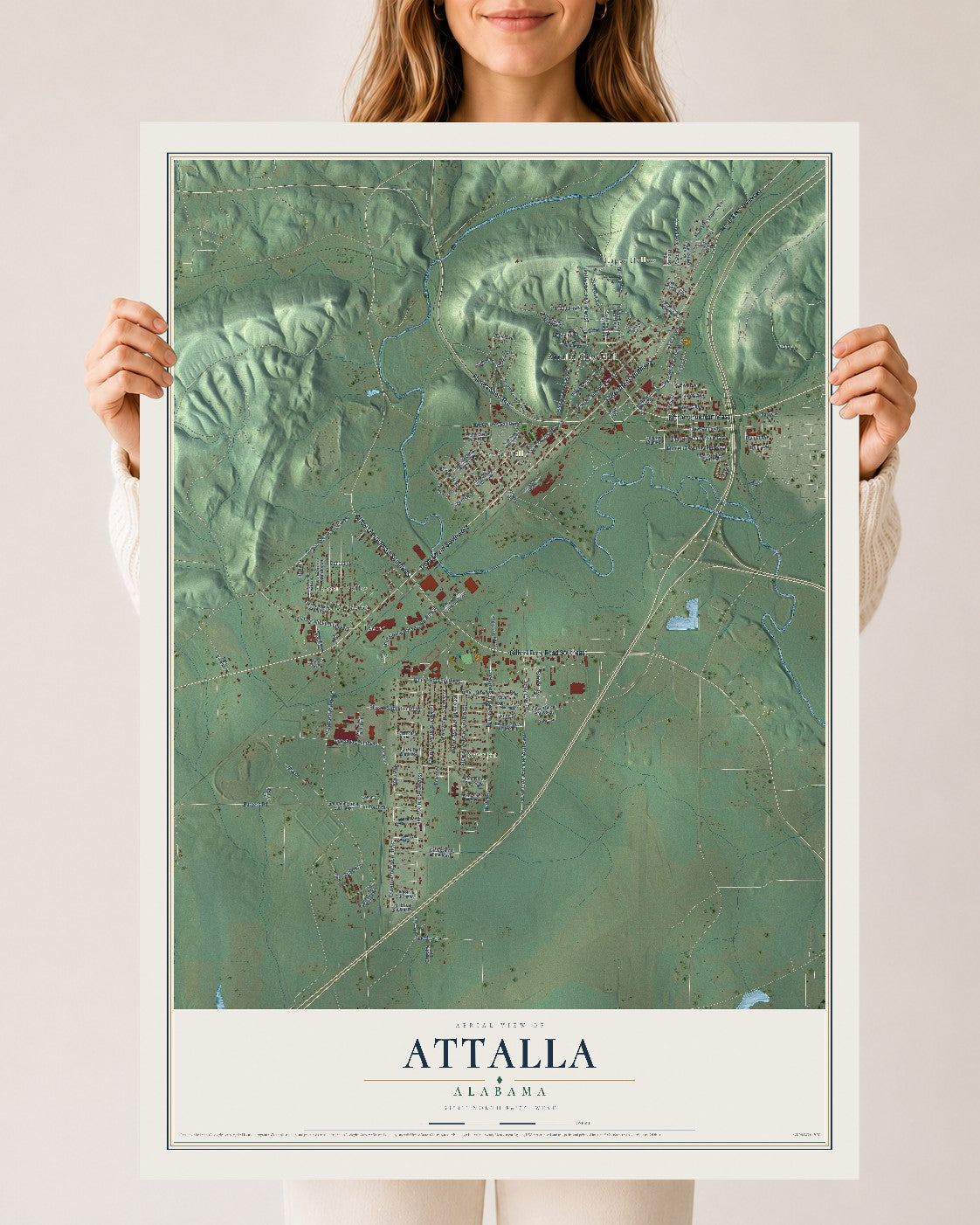 Map of Attalla, Alabama, 24 x 36 inch unframed archival matte print