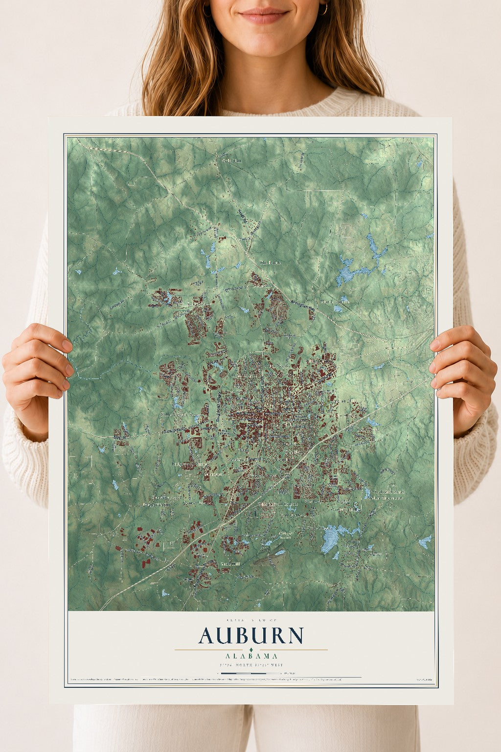 Map of Auburn, Alabama, 18 x 24 inch unframed archival matte print