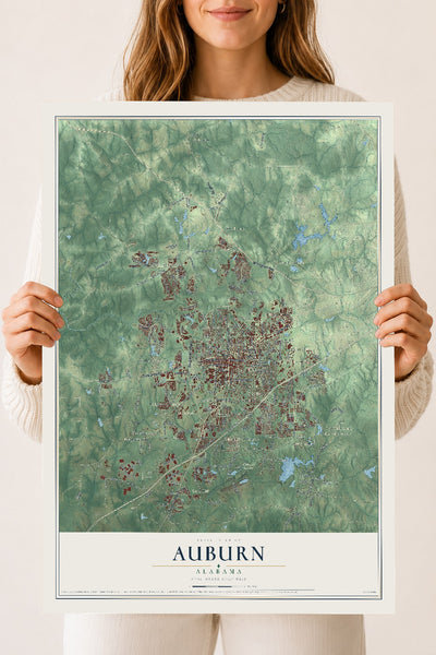 Map of Auburn, Alabama, 18 x 24 inch unframed archival matte print