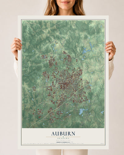 Map of Auburn, Alabama, 24 x 36 inch unframed archival matte print