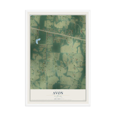Map of Avon, Alabama, 12 x 18 inch print in a white wood frame