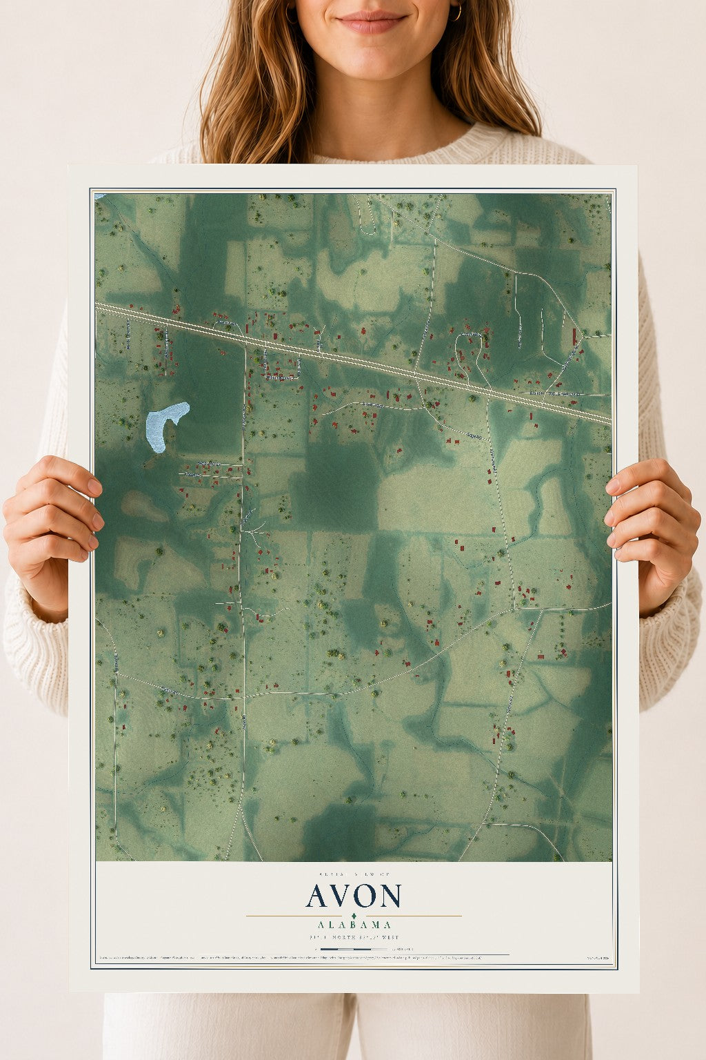 Map of Avon, Alabama, 18 x 24 inch unframed archival matte print