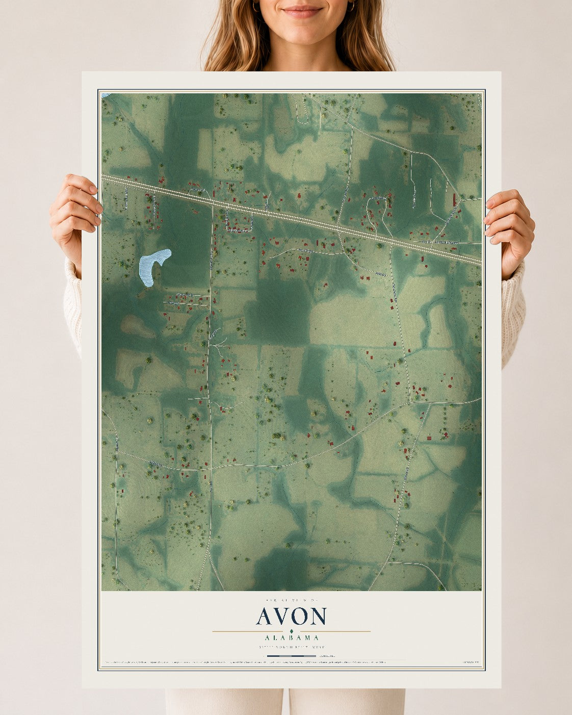 Map of Avon, Alabama, 24 x 36 inch unframed archival matte print