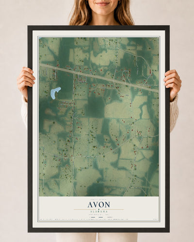 Map of Avon, Alabama, 24 x 36 inch print in a black wood frame
