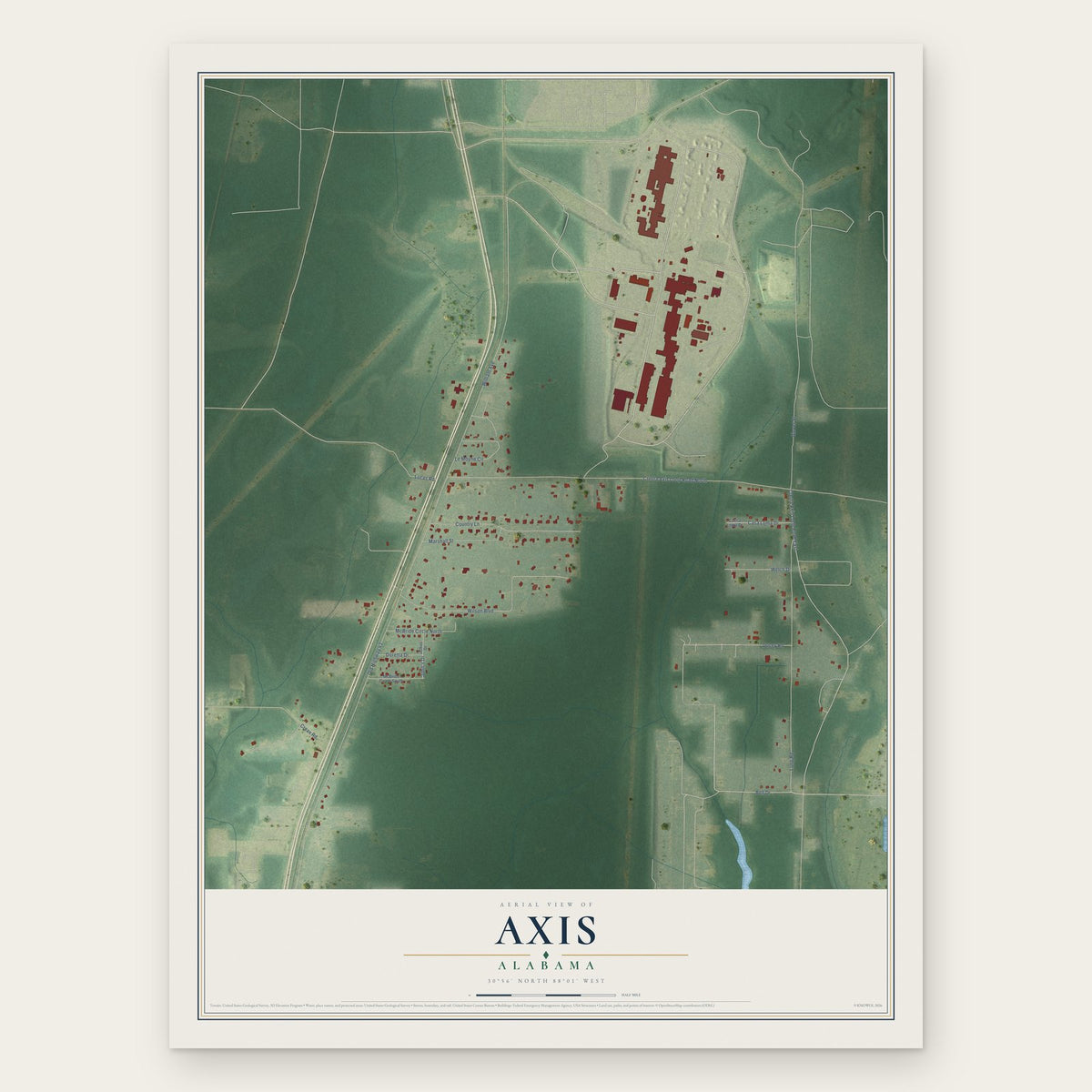 Axis, Alabama map print, the full design