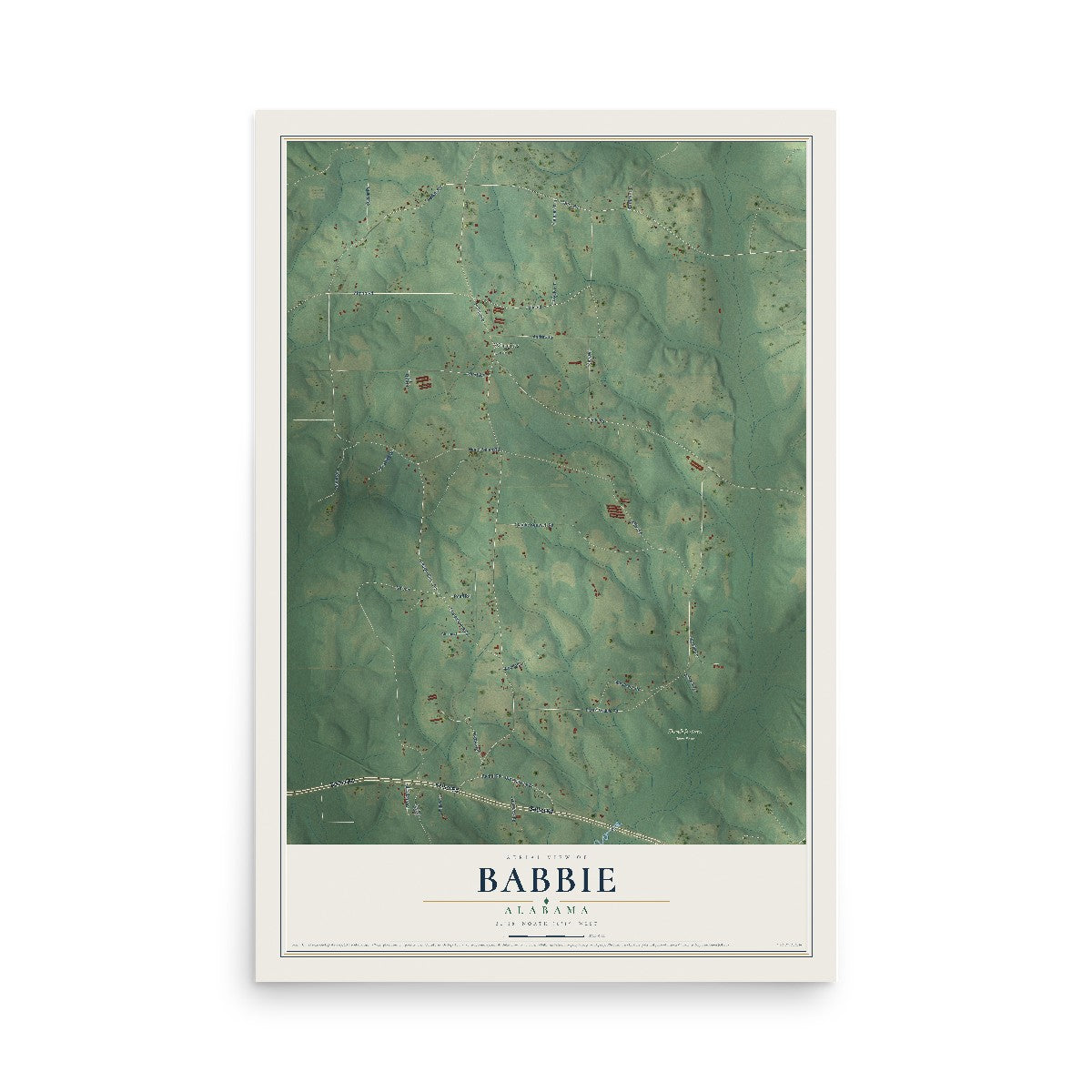 Map of Babbie, Alabama, 12 x 18 inch unframed archival matte print