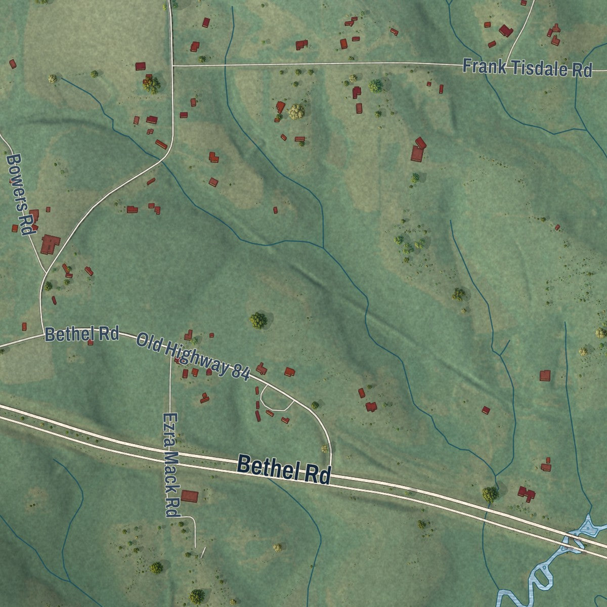 Close-up of the map of Babbie, Alabama print showing street and building detail