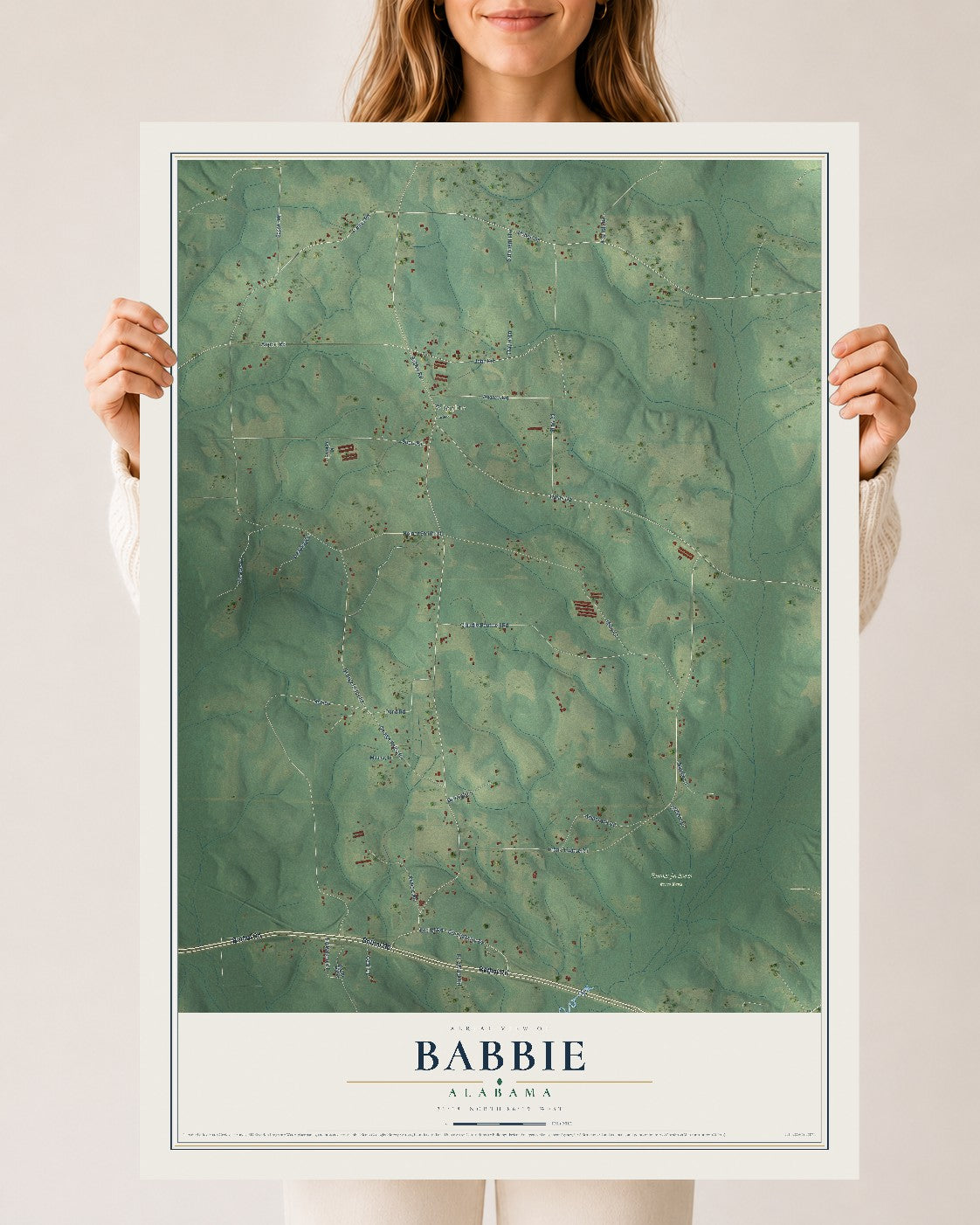 Map of Babbie, Alabama, 24 x 36 inch unframed archival matte print