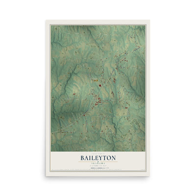 Map of Baileyton, Alabama, 12 x 18 inch unframed archival matte print