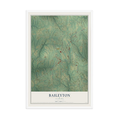 Map of Baileyton, Alabama, 12 x 18 inch print in a white wood frame