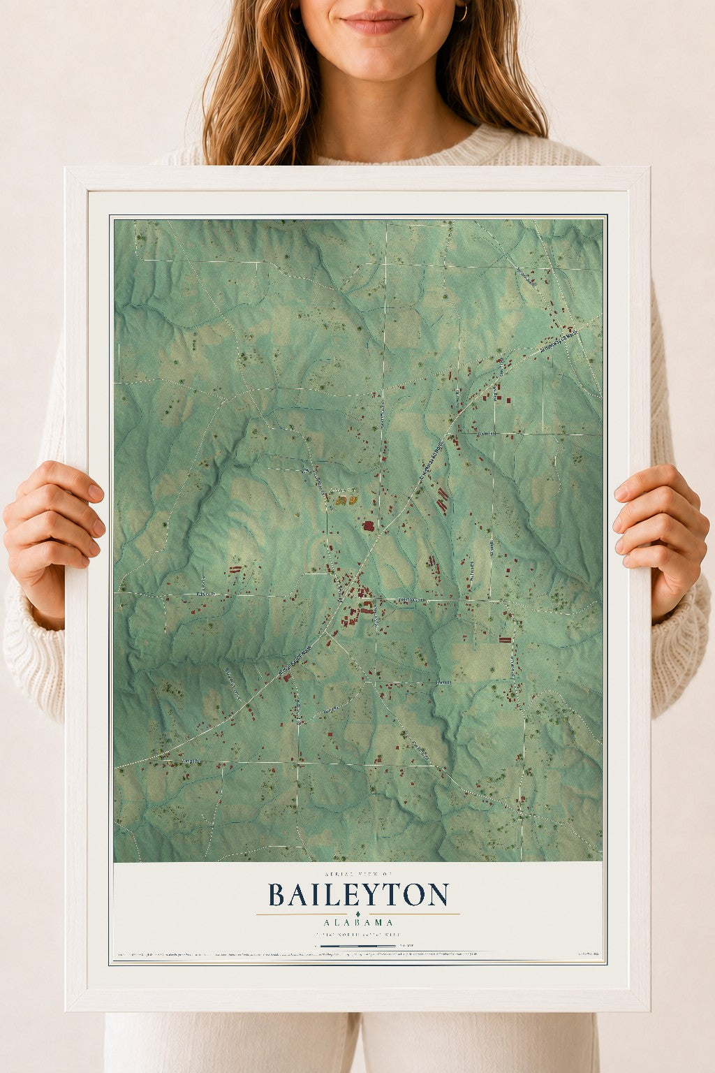 Map of Baileyton, Alabama, 18 x 24 inch print in a white wood frame