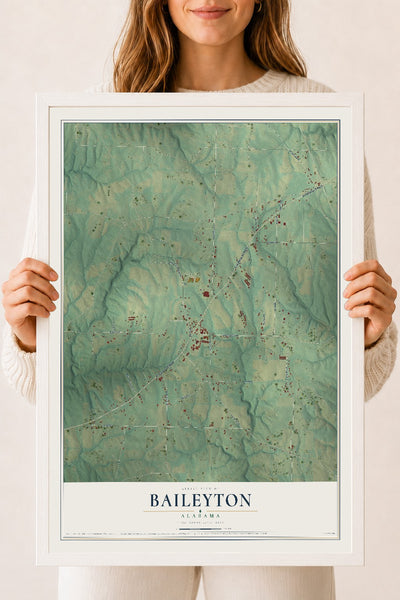 Map of Baileyton, Alabama, 18 x 24 inch print in a white wood frame