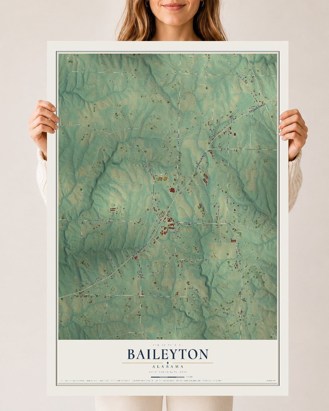 Map of Baileyton, Alabama, 24 x 36 inch unframed archival matte print