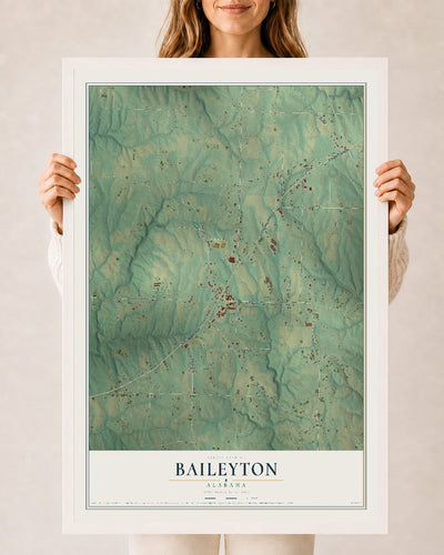 Map of Baileyton, Alabama, 24 x 36 inch print in a white wood frame