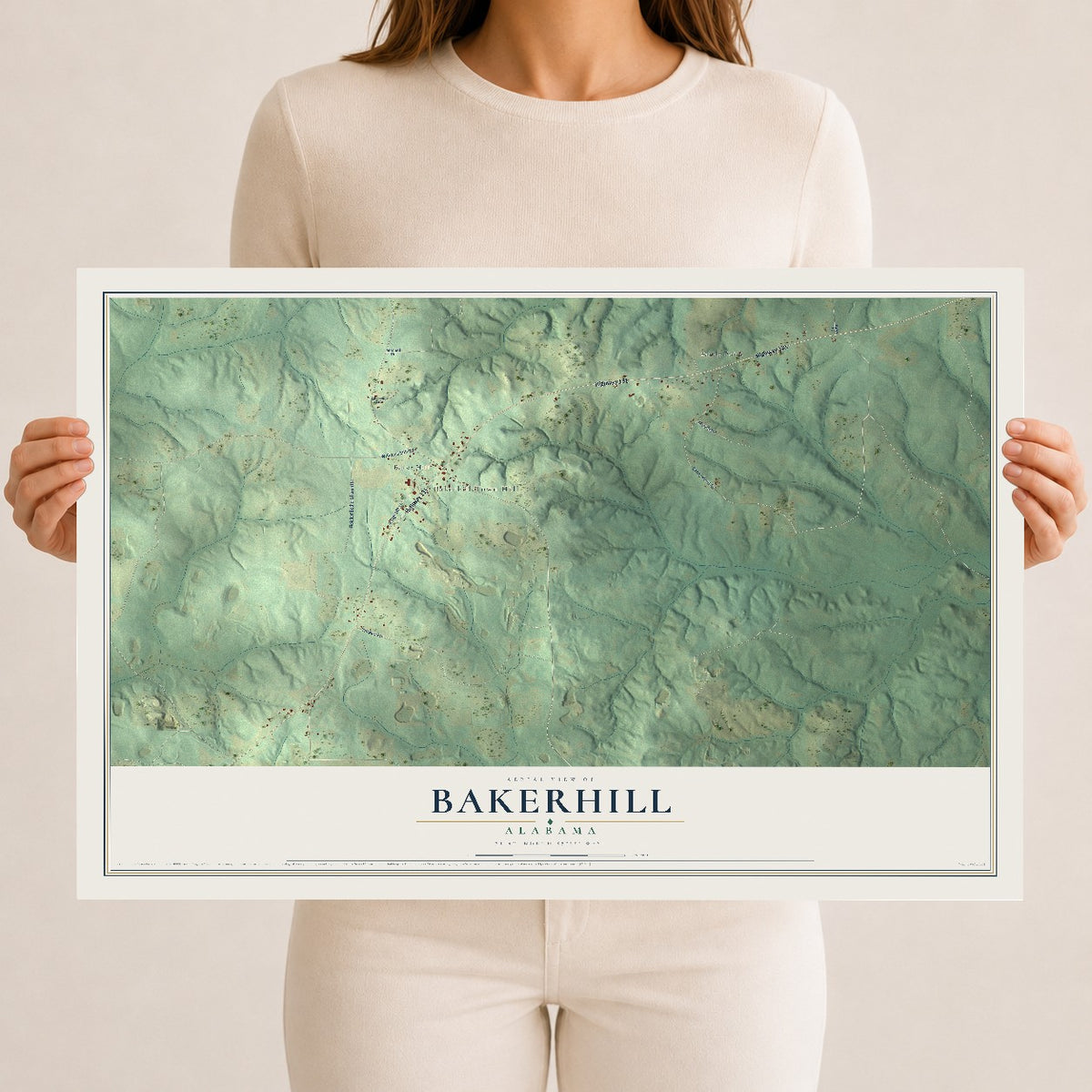 Map of Bakerhill, Alabama, 12 x 18 inch unframed archival matte print