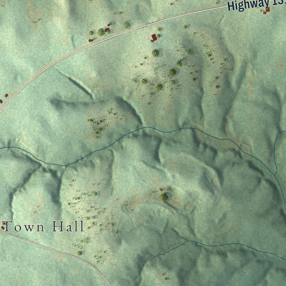 Second close-up of the map of Bakerhill, Alabama print showing more streets and buildings