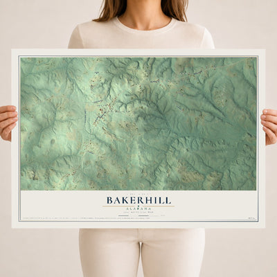 Map of Bakerhill, Alabama, 18 x 24 inch unframed archival matte print