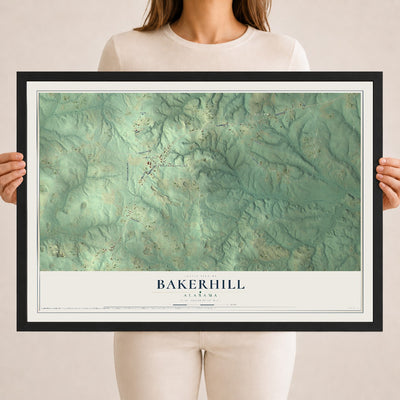 Map of Bakerhill, Alabama, 18 x 24 inch print in a black wood frame