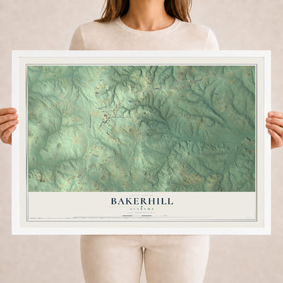 Map of Bakerhill, Alabama, 18 x 24 inch print in a white wood frame