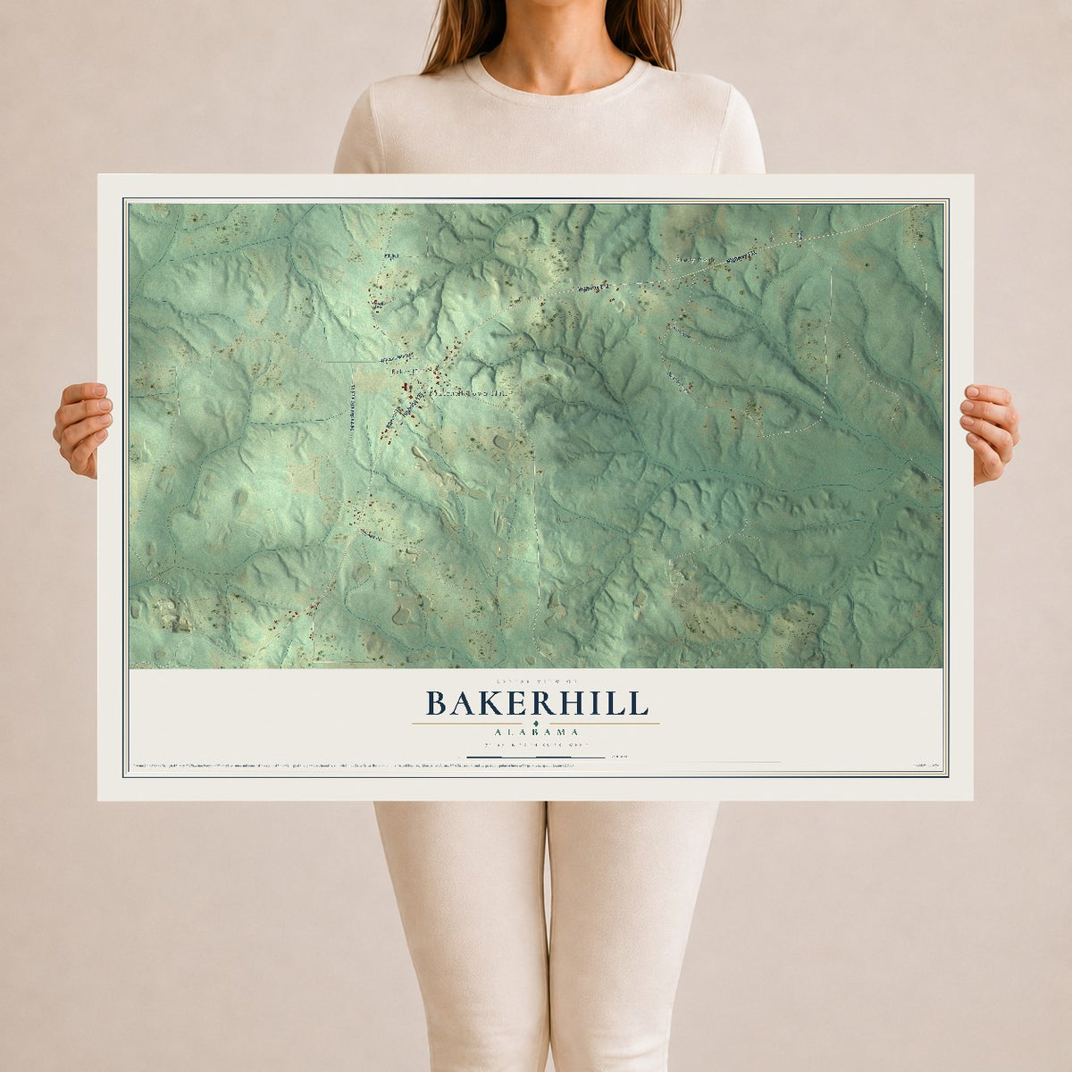 Map of Bakerhill, Alabama, 24 x 36 inch unframed archival matte print