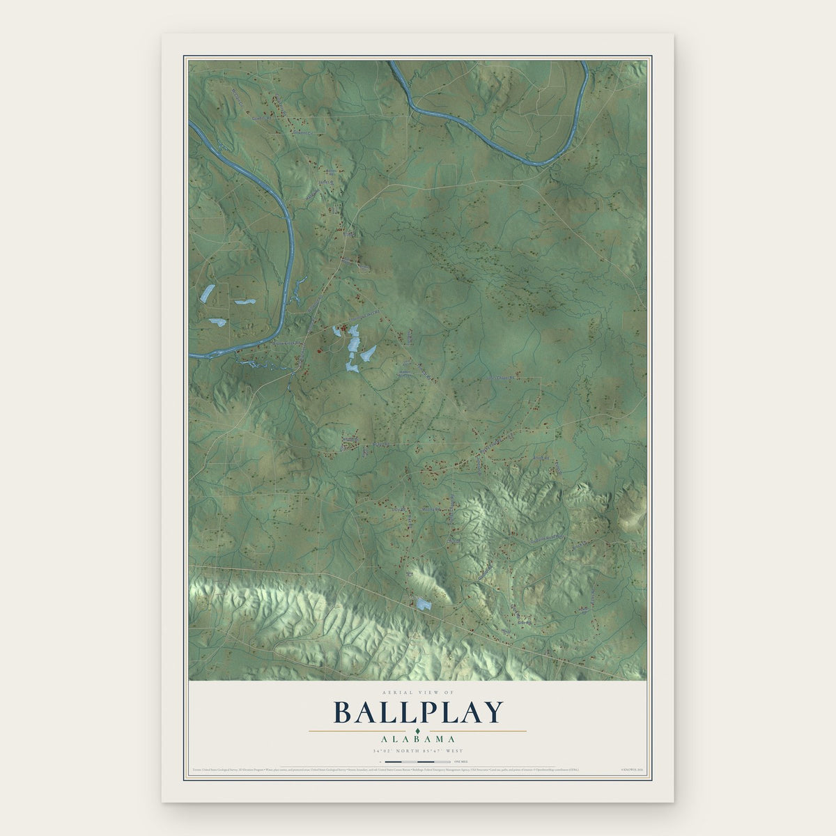 Ballplay, Alabama map print, the full design