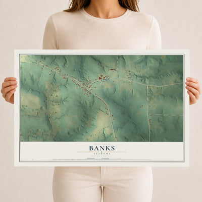 Map of Banks, Alabama, 12 x 18 inch unframed archival matte print