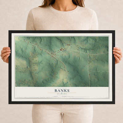 Map of Banks, Alabama, 12 x 18 inch print in a black wood frame