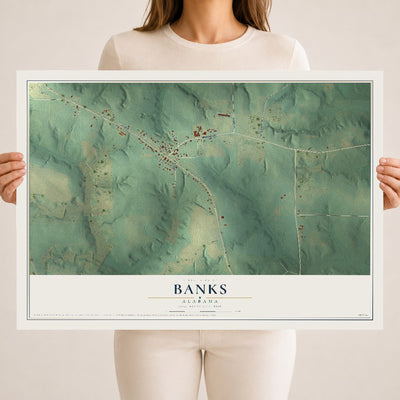 Map of Banks, Alabama, 18 x 24 inch unframed archival matte print
