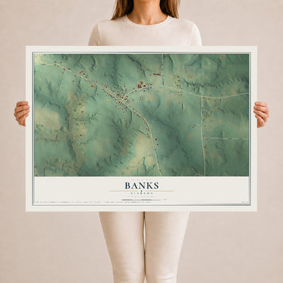 Map of Banks, Alabama, 24 x 36 inch unframed archival matte print