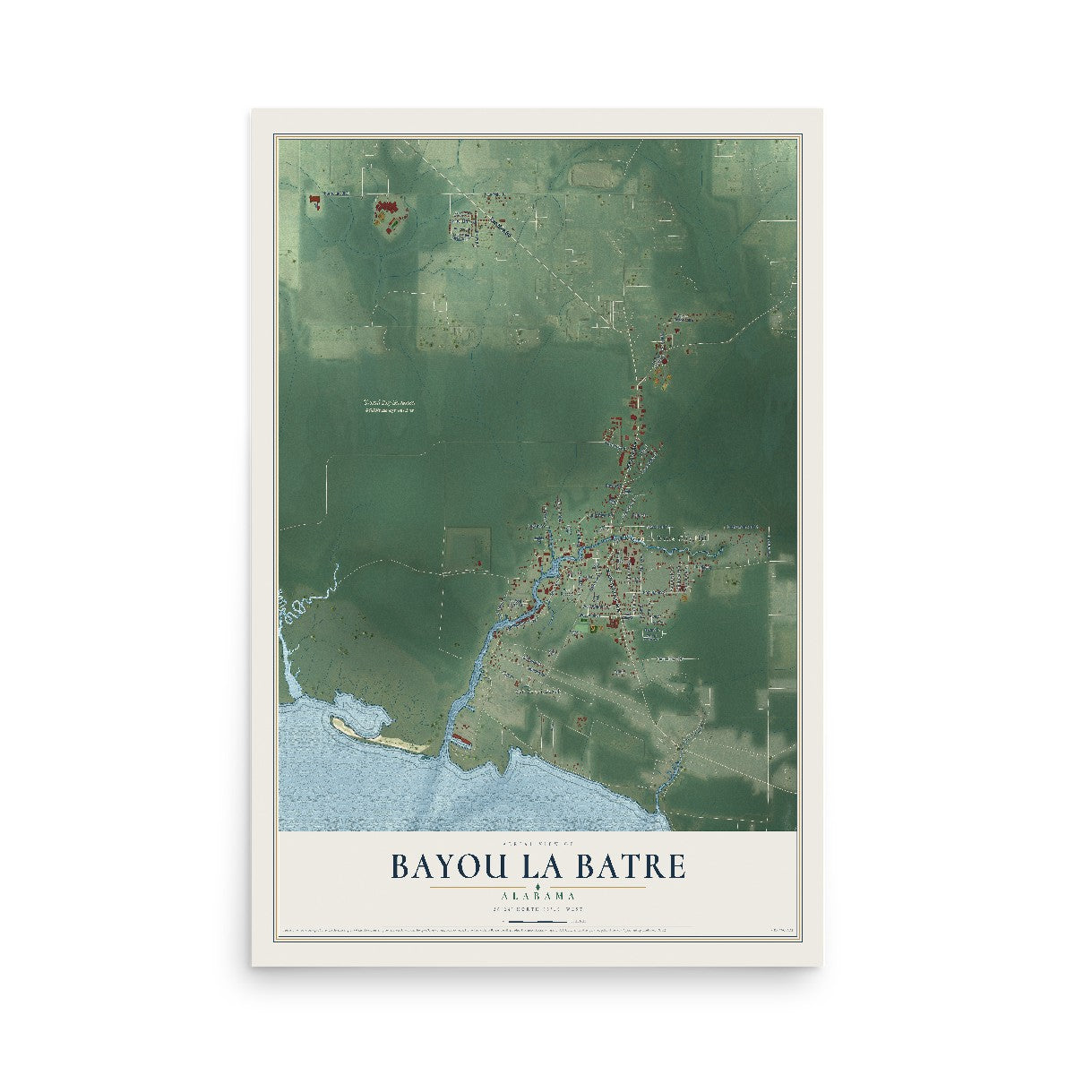 Map of Bayou La Batre, Alabama, 12 x 18 inch unframed archival matte print