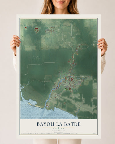 Map of Bayou La Batre, Alabama, 24 x 36 inch unframed archival matte print