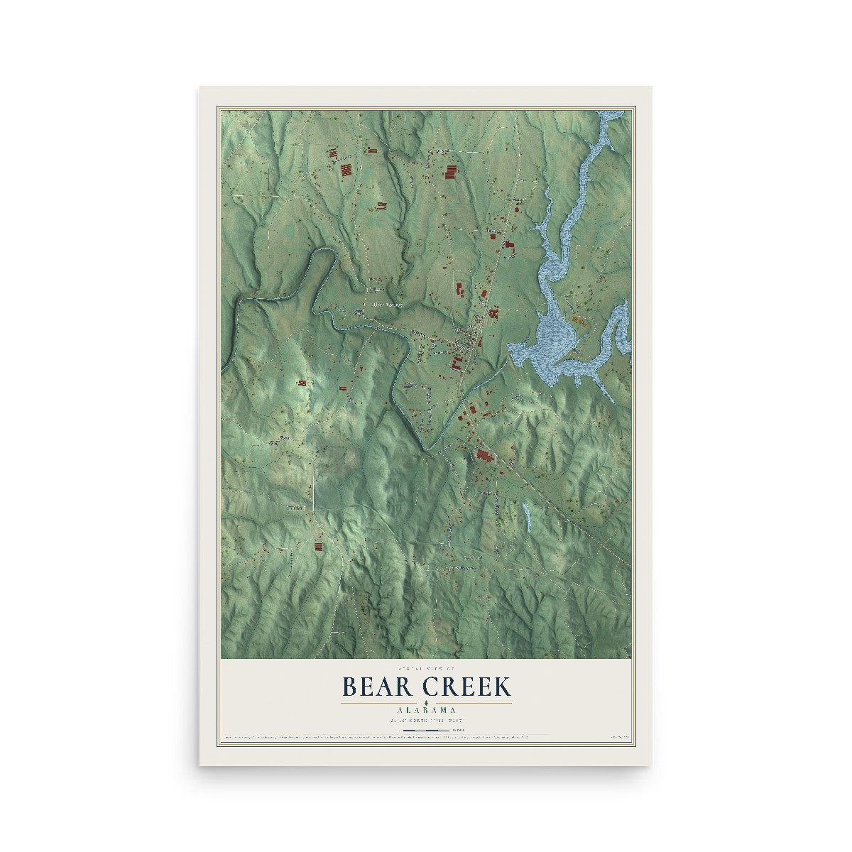 Map of Bear Creek, Alabama, 12 x 18 inch unframed archival matte print