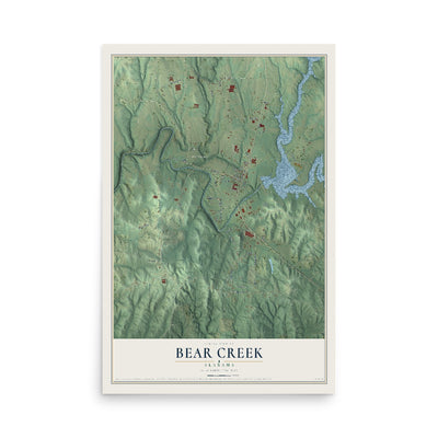 Map of Bear Creek, Alabama, 12 x 18 inch unframed archival matte print