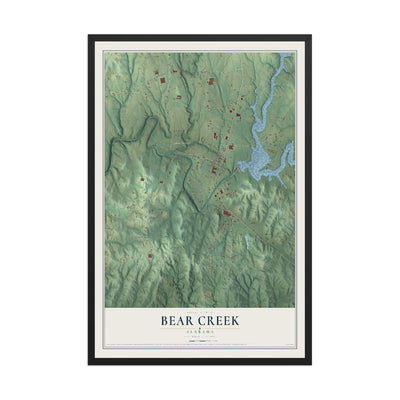 Map of Bear Creek, Alabama, 12 x 18 inch print in a black wood frame