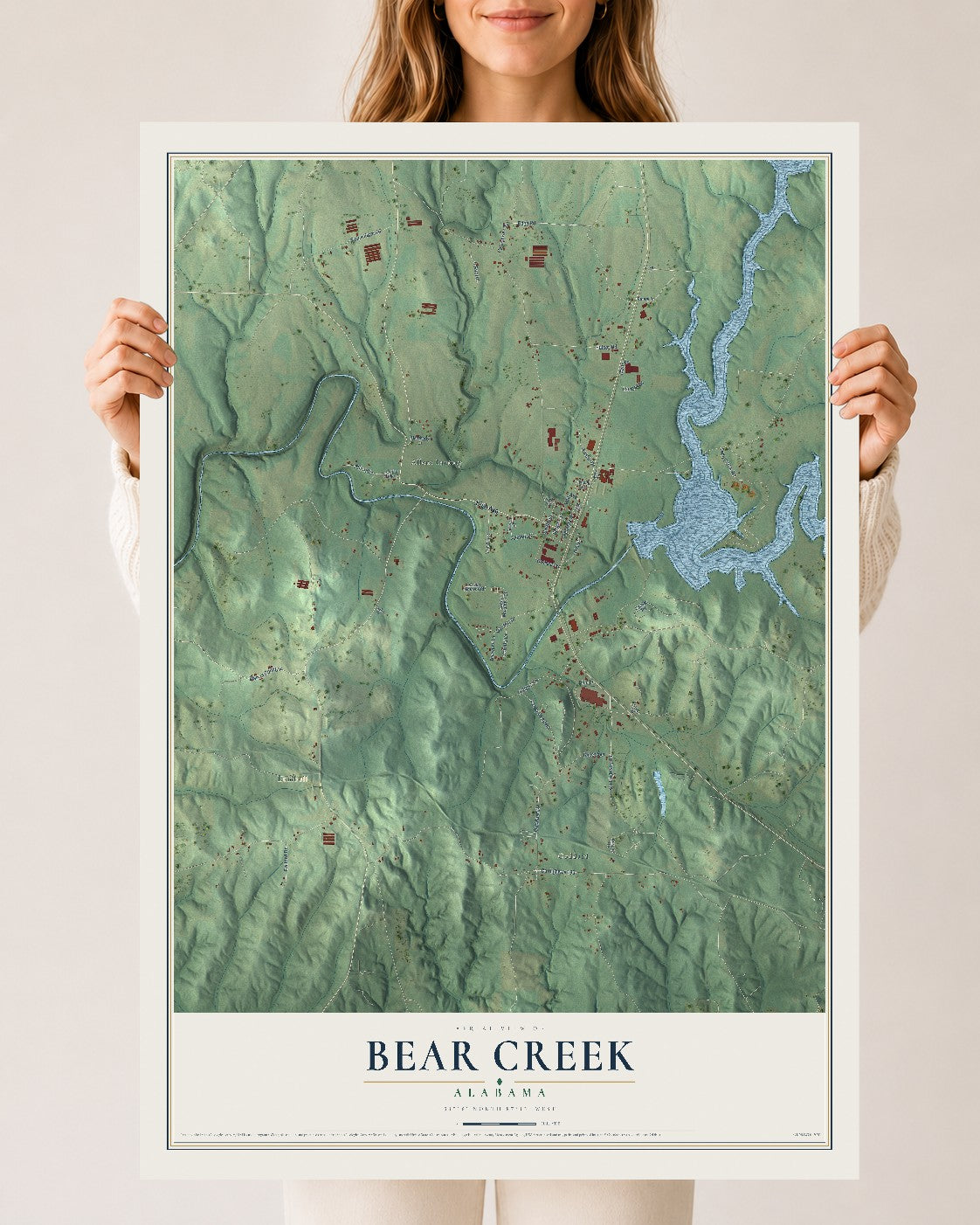 Map of Bear Creek, Alabama, 24 x 36 inch unframed archival matte print