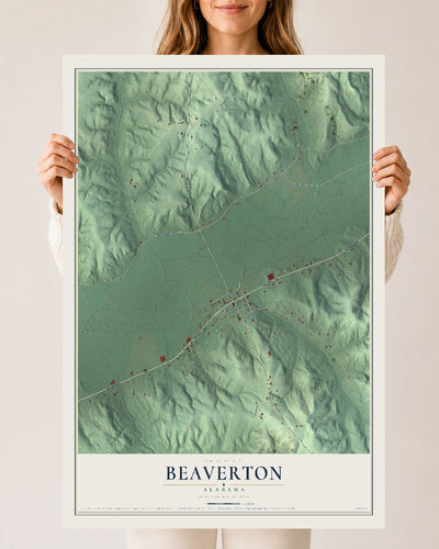 Map of Beaverton, Alabama, 24 x 36 inch unframed archival matte print