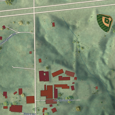 Close-up of the map of Belgreen, Alabama print showing street and building detail