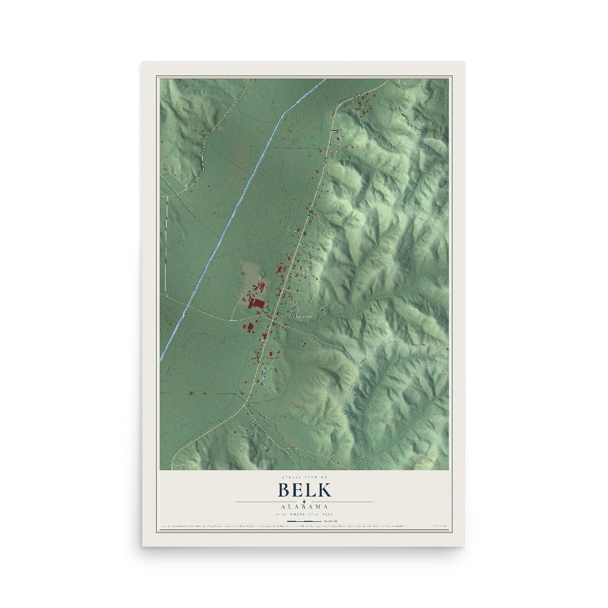 Map of Belk, Alabama, 12 x 18 inch unframed archival matte print