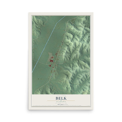Map of Belk, Alabama, 12 x 18 inch unframed archival matte print