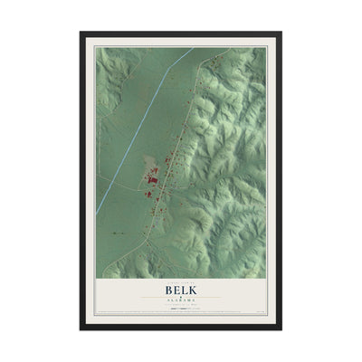 Map of Belk, Alabama, 12 x 18 inch print in a black wood frame