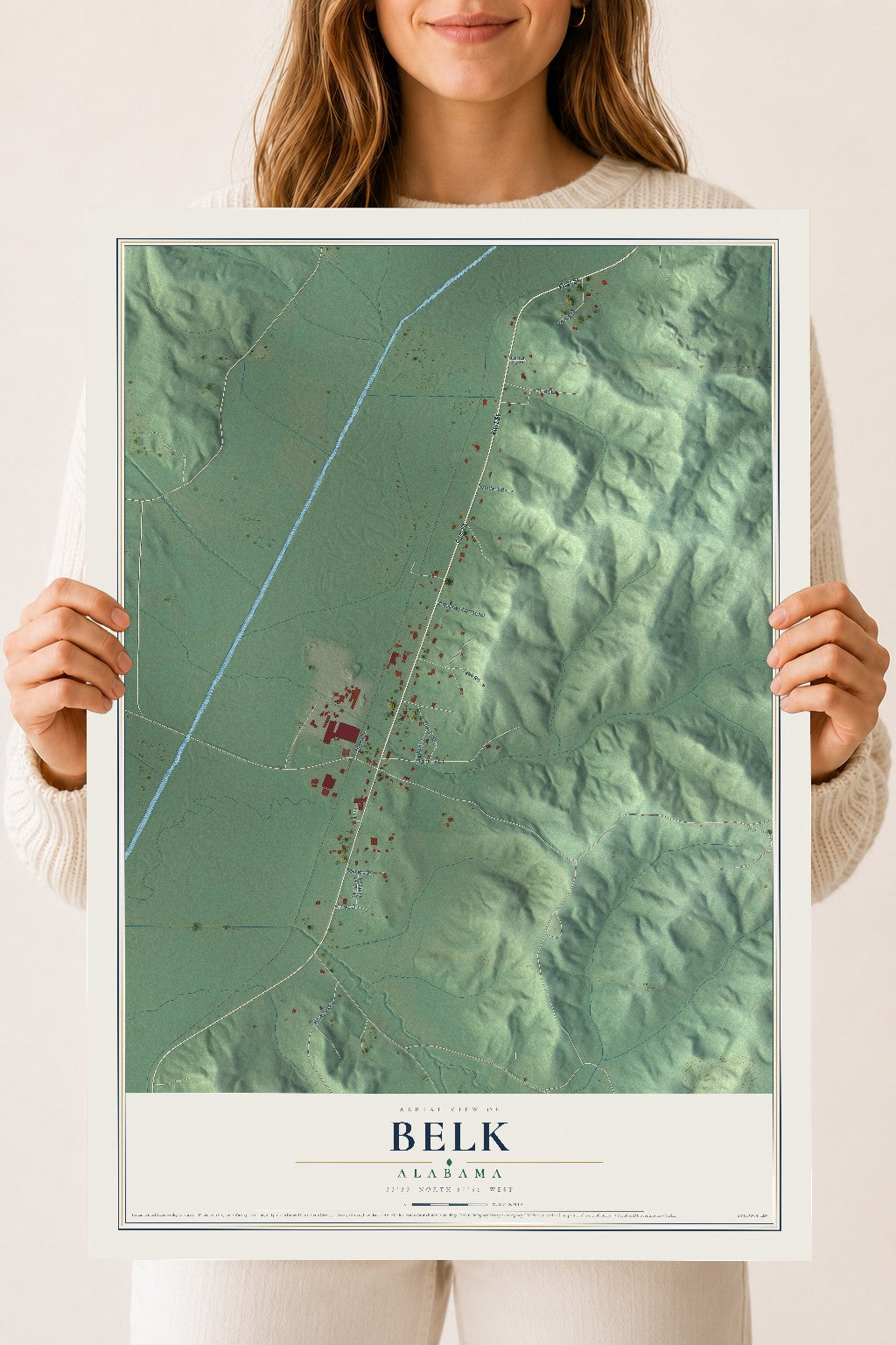 Map of Belk, Alabama, 18 x 24 inch unframed archival matte print
