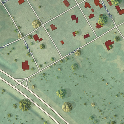 Close-up of the map of Benton, Alabama print showing street and building detail