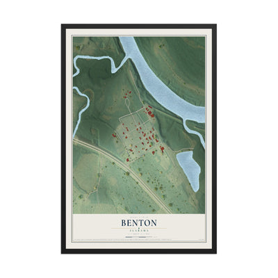 Map of Benton, Alabama, 12 x 18 inch print in a black wood frame