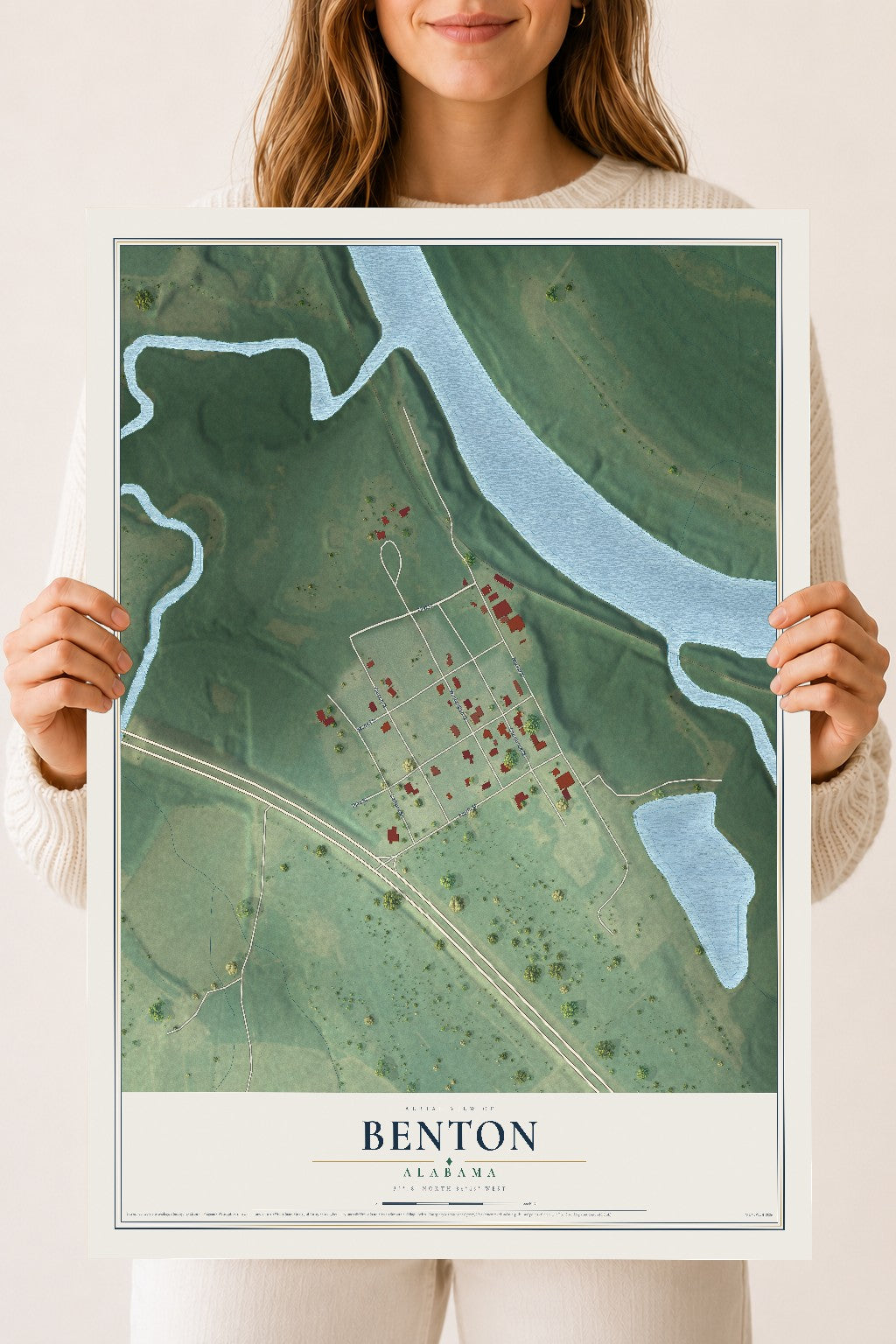 Map of Benton, Alabama, 18 x 24 inch unframed archival matte print