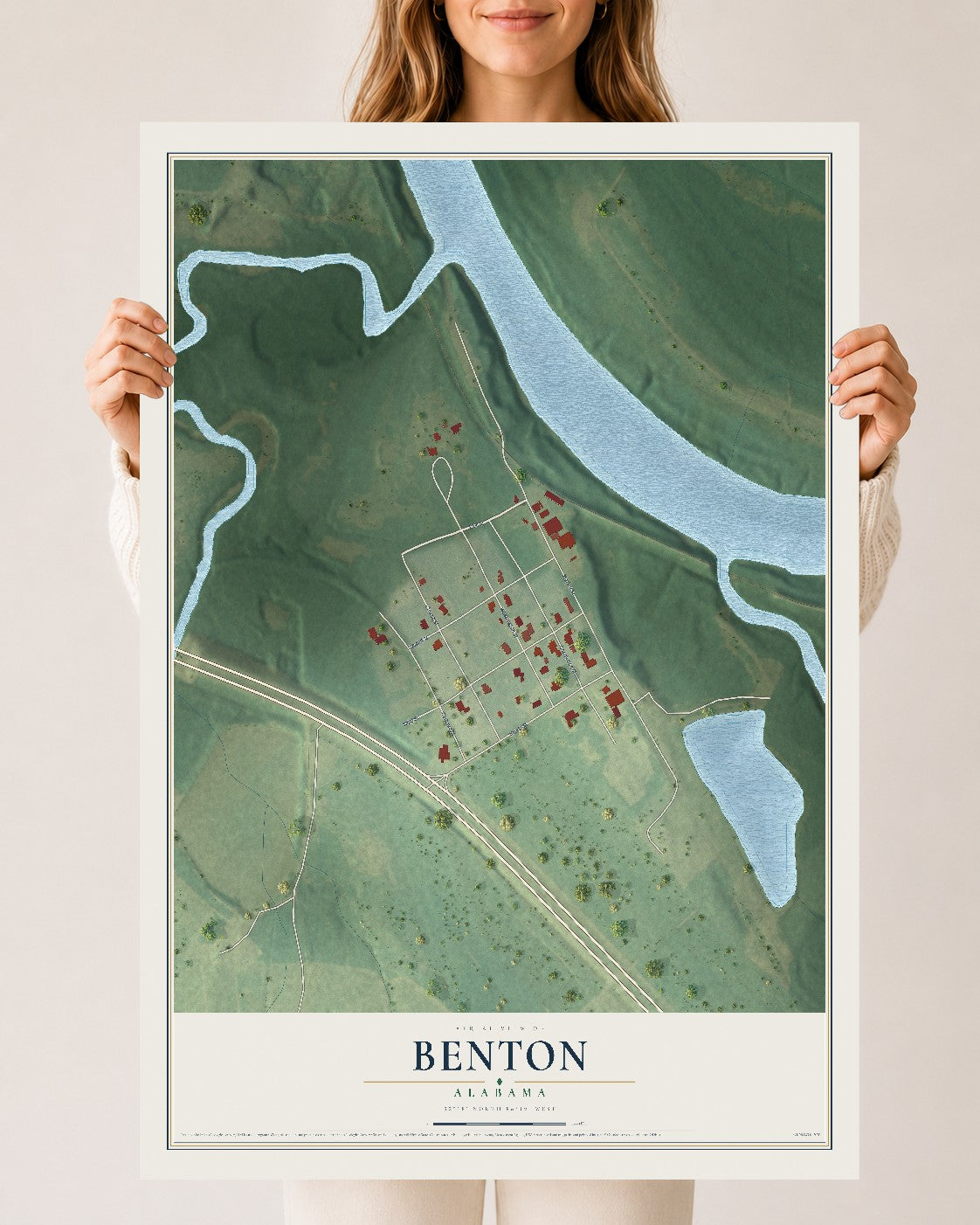 Map of Benton, Alabama, 24 x 36 inch unframed archival matte print