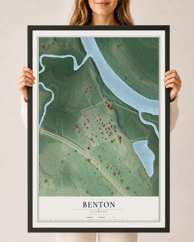 Map of Benton, Alabama, 24 x 36 inch print in a black wood frame