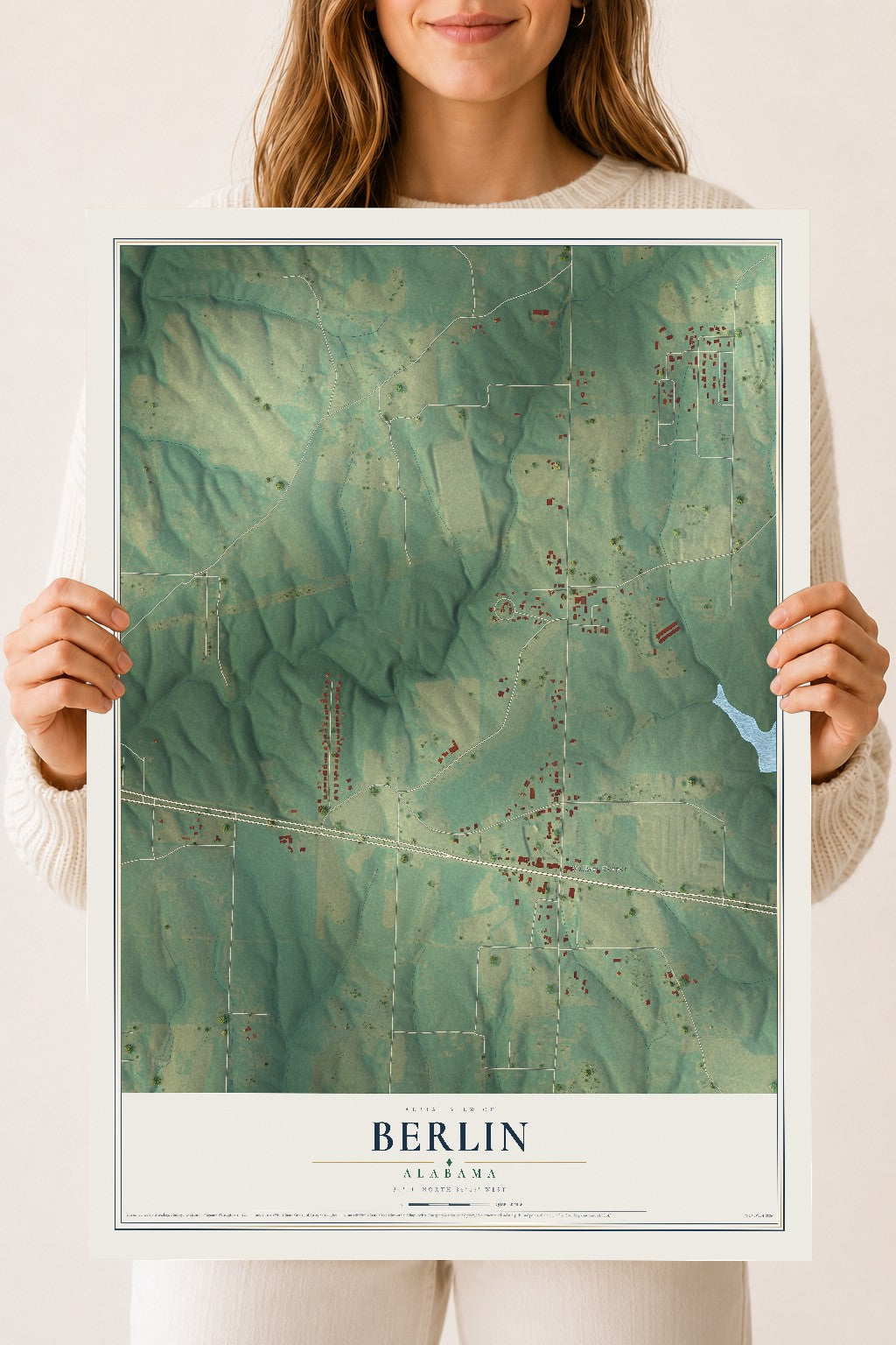 Map of Berlin, Alabama, 18 x 24 inch unframed archival matte print