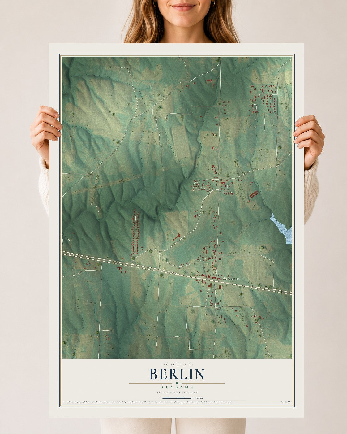 Map of Berlin, Alabama, 24 x 36 inch unframed archival matte print